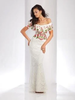 Clarisse - 4954 Embroidered Floral Off-Shoulder Gown Formal Gowns