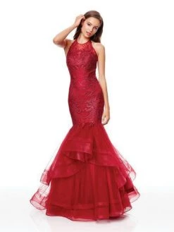 Clarisse - 5016 Illusion Halter Appliqued Mermaid Gown