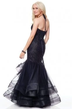 Clarisse - 5016 Illusion Halter Appliqued Mermaid Gown