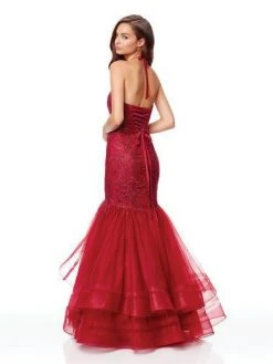 Clarisse - 5016 Illusion Halter Appliqued Mermaid Gown