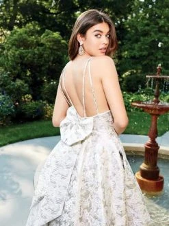 Clarisse - 5050 Sleeveless V-neck Brocade A-line Dress