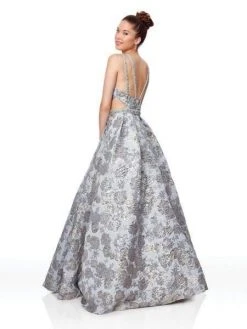 Clarisse - 5058 Beaded Halter Brocade A-line Dress Formal Gowns