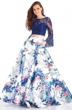 Formal Gowns Clarisse Couture - 4977 Two-Piece Lace And Floral Print Evening Dress
