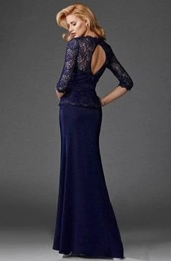 Clarisse - Lace Peplum Cutout Gown M6444 - 1 Pc Navy In Size 10 Available