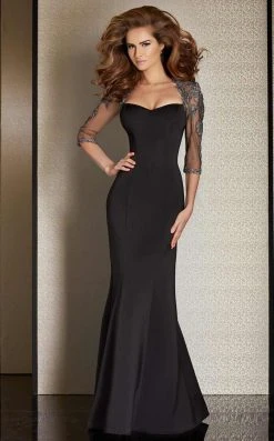 Clarisse - M6204 Quarter Sleeved Embroidered Long Gown Formal Gowns