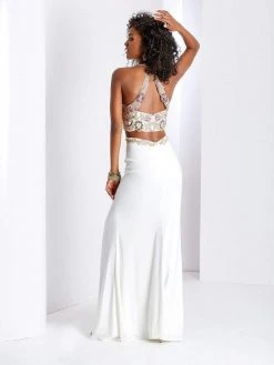 Clarisse Prom - 3536 Halter Floral Lace Long Prom Dress