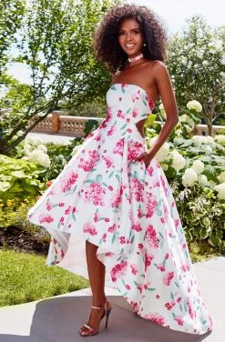 Clarisse Prom - 3563 Strapless Floral High Low Prom Dress Formal Gowns