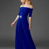 Clarisse - Quarter Sleeve Off-Shoulder Evening Dress M6404 - 1 Pc Navy In Size 12 Available Formal Gowns