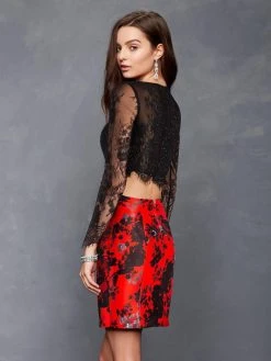 Clarisse - S4808 Two-Piece Long Sleeve Floral Print Sheath Dress Cocktail Dresses