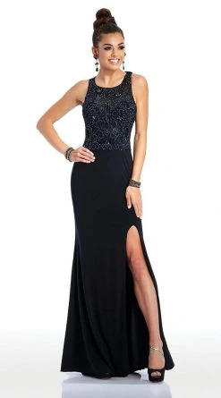 Clarisse - Sleeveless Iridescent Lace Detail Evening Gown 3498 - 1 Pc Black In Size 6 Available Formal Gowns