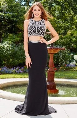 Formal Gowns Clarisse - Two-Piece Crystal Embellished Crop Top Long Sheath Gown 3438 - 1 Pc Seafoam In Size 2 Available 7 Formal Gowns Clarisse - Two-Piece Crystal Embellished Crop Top Long Sheath Gown 3438 - 1 Pc Seafoam In Size 2 Available