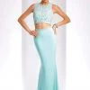 Formal Gowns Clarisse - Two-Piece Crystal Embellished Crop Top Long Sheath Gown 3438 - 1 Pc Seafoam In Size 2 Available