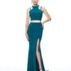 Formal Gowns Clarisse - Two-Piece Jersey High Slit Evening Gown 3761 - 1 Pc Navy In Size 00 Available