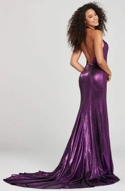 Colette For Mon Cheri - CL12005 Halter Trumpet Dress With Slit Formal Gowns