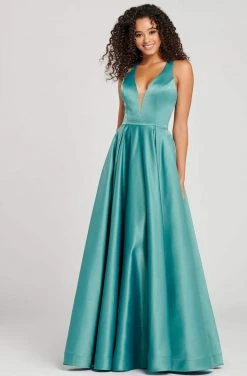 Colette For Mon Cheri - CL12026 Bow Accent Cutout Back Matte Satin Gown Formal Gowns