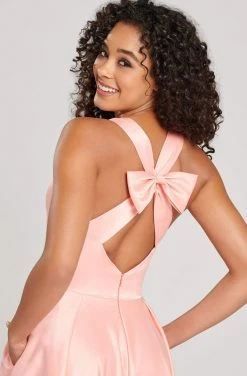 Colette For Mon Cheri - CL12026 Bow Accent Cutout Back Matte Satin Gown Formal Gowns