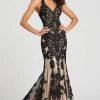 Formal Gowns Colette For Mon Cheri - CL12071 Embroidered Halter Neck Mermaid Dress - 1 Pc Black/Nude In Size 6 Available