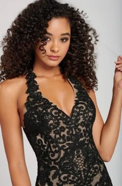 Colette For Mon Cheri - CL12071LS Halter Lace Applique Trumpet Dress Formal Gowns