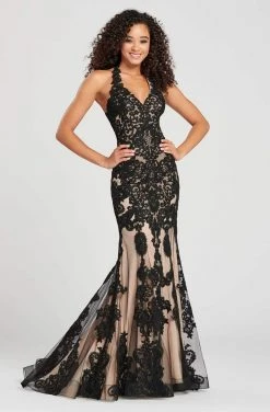 Colette For Mon Cheri - CL12071LS Halter Lace Applique Trumpet Dress Formal Gowns