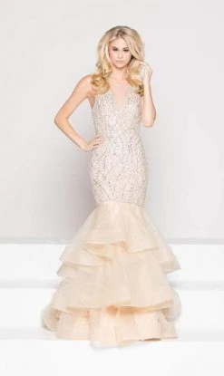 Colors Dress Colors Couture - J054 Illusion Jewel Neck Beaded Mermaid Gown
