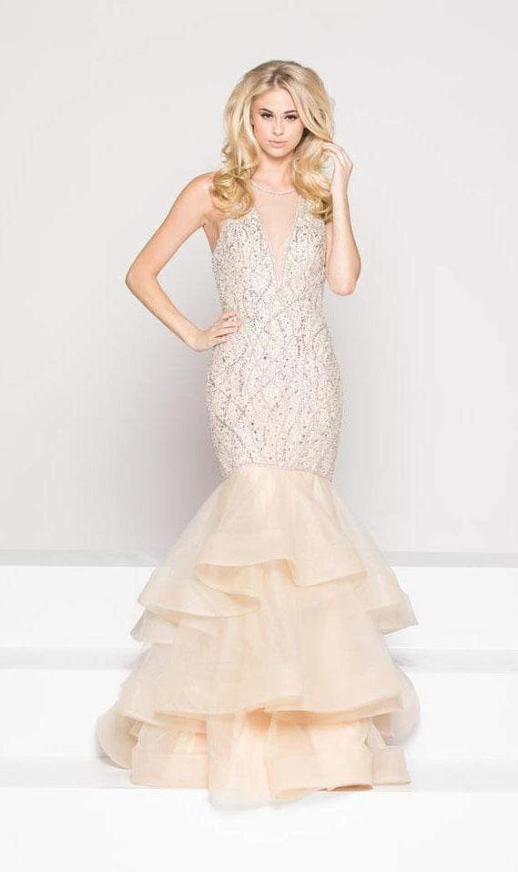 Colors Dress Colors Couture - J054 Illusion Jewel Neck Beaded Mermaid Gown 3 Colors Dress Colors Couture - J054 Illusion Jewel Neck Beaded Mermaid Gown