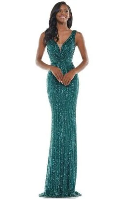 Colors Dress - G1042 Sleeveless V-neck Sequined Long Gown - 1 Pc Wine In Size 18 Available Formal Gowns