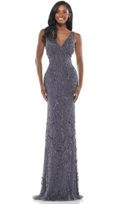 Colors Dress - Plunging Back Beaded Prom Dress K102 - 1 Pc Gunmetal In Size 10 Available