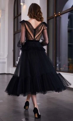 Cristallini - Embroidered Asymmetric A-Line Dress SKA935 - 1 Pc Black In Size 2XL Available Cocktail Dresses