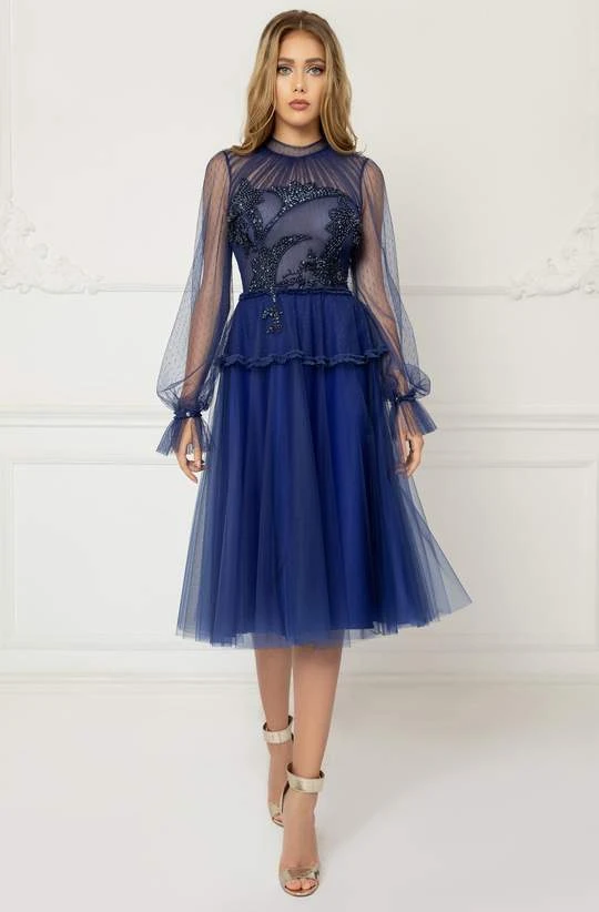 Cristallini - Knee Length Sequin Appliqued High Neck Dress SKA1026 - 1 Pc Royal Blue In Size 3XL Available Cocktail Dresses 3 Cristallini - Knee Length Sequin Appliqued High Neck Dress SKA1026 - 1 Pc Royal Blue In Size 3XL Available Cocktail Dresses