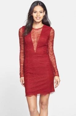 Cynthia Rowley - 771075 Illusion Plunging Lace Sheath Short Dress Cocktail Dresses