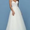 Da Vinci Bridal Formal Gowns Da Vinci - Beaded V Neck Tulle Bridal Gown 50571 - 1 Pc Ivory/Ivory In Size 16 Available