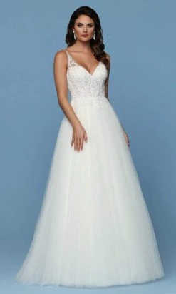Da Vinci Bridal Formal Gowns Da Vinci - Beaded V Neck Tulle Bridal Gown 50571 - 1 Pc Ivory/Ivory In Size 16 Available