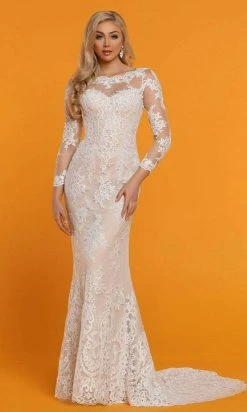 Da Vinci - Sheer Long Sleeve Lace Bridal Dress 50516 - 1 Pc Ivory/Nude In Size 12 Available Formal Gowns