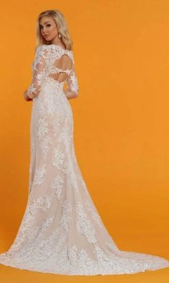 Da Vinci - Sheer Long Sleeve Lace Bridal Dress 50516 - 1 Pc Ivory/Nude In Size 12 Available Formal Gowns