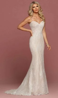 Da Vinci Bridal Formal Gowns Da Vinci - Spaghetti Strap Beaded Bridal Gown 50480 - 1 Pc Ivory/Ivory In Size 8 Available