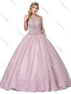 Dancing Queen - 1340 Bejeweled Halter Neck Ballgown - 1 Pc Dusty Pink In Size 2XL Available Formal Gowns