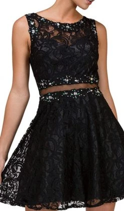 Dancing Queen - 2053 Illusion Two Piece Beaded Lace Cocktail Dress
