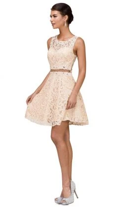 Dancing Queen - 2053 Illusion Two Piece Beaded Lace Cocktail Dress