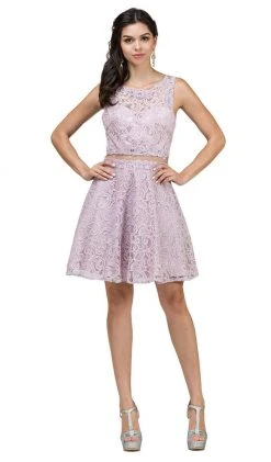 Dancing Queen - 2053 Illusion Two Piece Beaded Lace Cocktail Dress