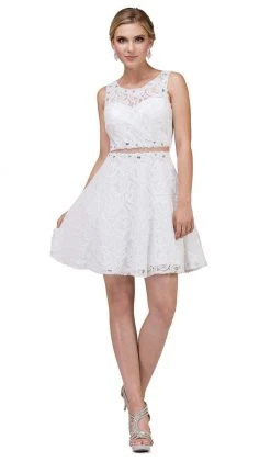 Dancing Queen - 2053 Illusion Two Piece Beaded Lace Cocktail Dress