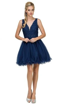 Dancing Queen - 2054 Lace Rhinestone Embellished Cocktail Dress Cocktail Dresses