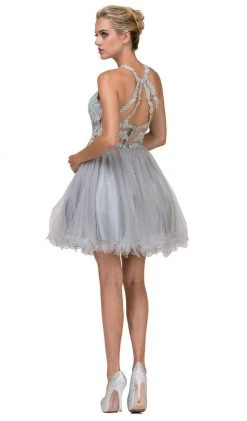 Dancing Queen - 2156 Halter Floral Appliques Tulle Cocktail Dress Cocktail Dresses
