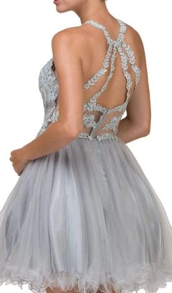 Dancing Queen - 2156 Halter Floral Appliques Tulle Cocktail Dress Cocktail Dresses