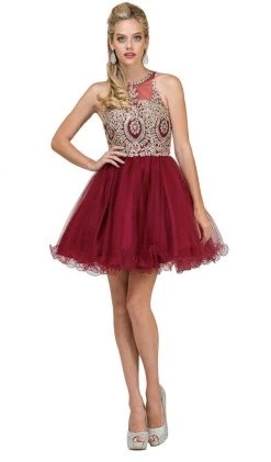 Dancing Queen - 2156 Halter Floral Appliques Tulle Cocktail Dress Cocktail Dresses