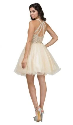 Dancing Queen - 2156 Halter Floral Appliques Tulle Cocktail Dress Cocktail Dresses