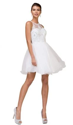 Dancing Queen - 2156 Halter Floral Appliques Tulle Cocktail Dress Cocktail Dresses