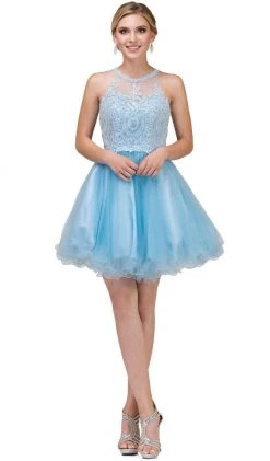 Dancing Queen - 2156 Halter Floral Appliques Tulle Cocktail Dress Cocktail Dresses