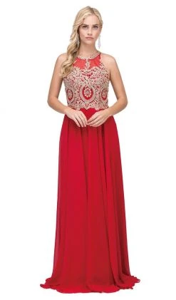 Dancing Queen - 2234 Sleeveless Illusion Jewel Lace Ornate Prom Gown Formal Gowns