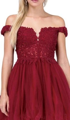 Dancing Queen - 2248 Off Shoulder Beaded Lace A Line Cocktail Dress Cocktail Dresses