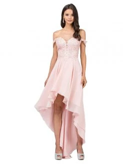 Dancing Queen 2278 Off Shoulder Beaded High Low Dress - 1 Pc Burgundy In Size XL Available Formal Gowns